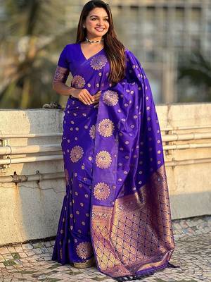Violet woven design zari banarasi saree 2