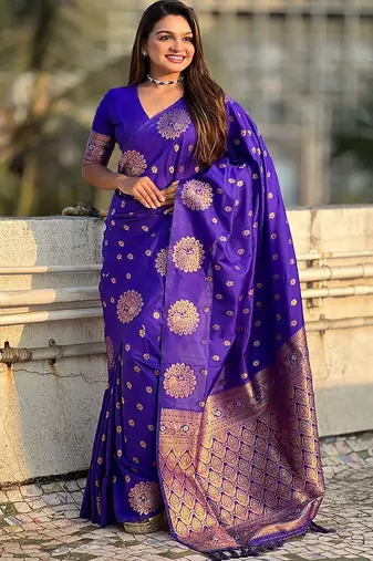 Violet woven design zari banarasi saree