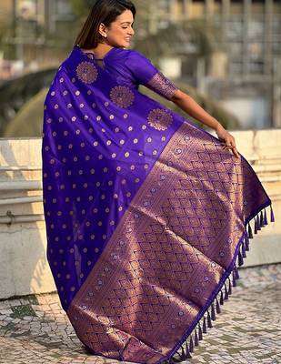Violet woven design zari banarasi saree 3