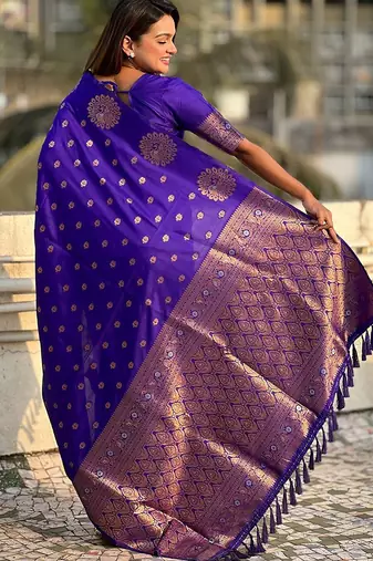 Violet woven design zari banarasi saree