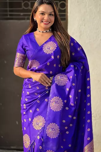 Violet woven design zari banarasi saree