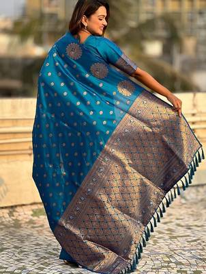 Blue women woven design zari banarasi saree 3
