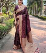 Maroon ethnic motifs zari satin banarasi saree