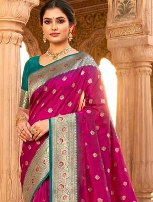 Magenta ethnic motifs zari silk blend heavy work banarasi saree 1