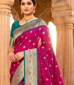 Magenta ethnic motifs zari silk blend heavy work banarasi saree