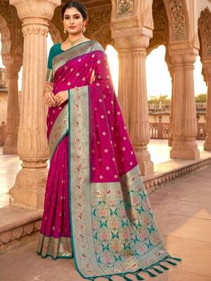 Magenta ethnic motifs zari silk blend heavy work banarasi saree 2