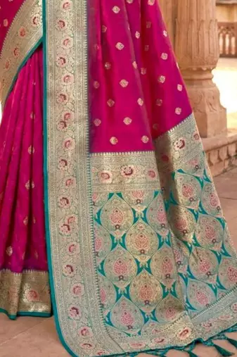 Magenta ethnic motifs zari silk blend heavy work banarasi saree