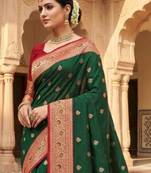Green ethnic motifs zari silk blend banarasi saree