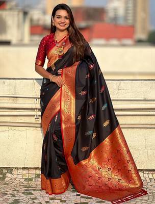 Black woven design zari banarasi saree 1