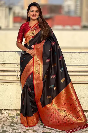 Black woven design zari banarasi saree