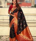 Black woven design zari banarasi saree