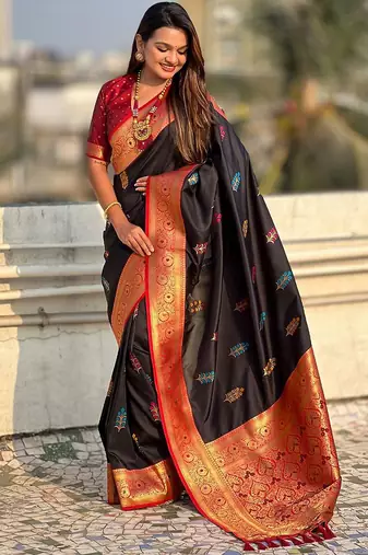 Black woven design zari banarasi saree