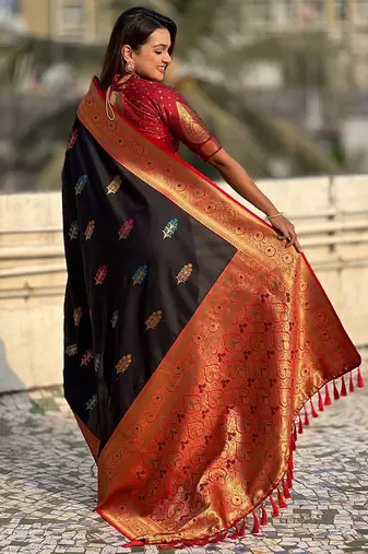 Black woven design zari banarasi saree