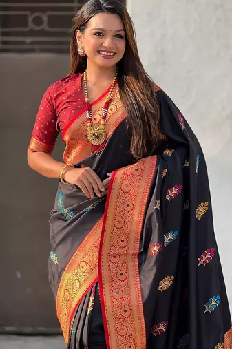 Black woven design zari banarasi saree