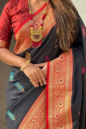 Black woven design zari banarasi saree