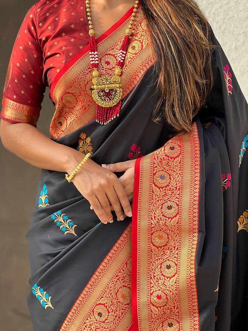 Black woven design zari banarasi saree