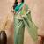 Green solid green embellished beads and stones border satin saree