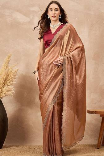 Copper beads and stones satin saree