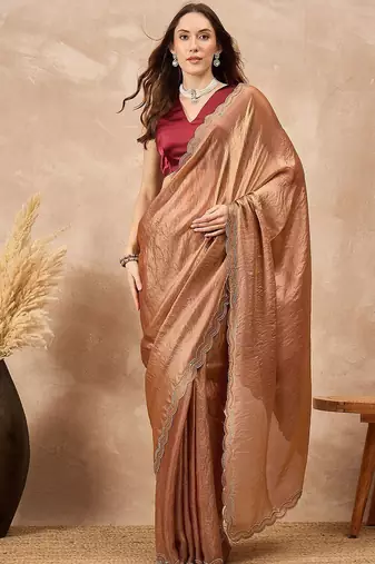 Copper beads and stones satin saree