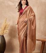 Copper beads and stones satin saree