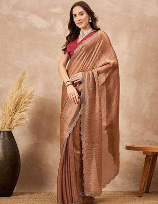 Copper beads and stones satin saree 2