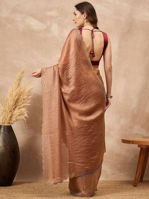 Copper beads and stones satin saree 3