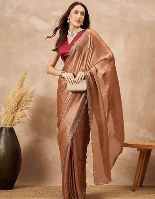 Copper beads and stones satin saree 4