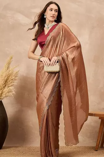Copper beads and stones satin saree