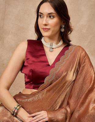 Copper beads and stones satin saree 5