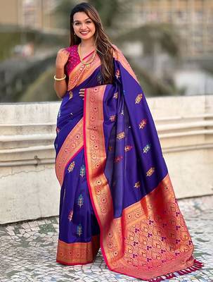 Violet woven design zari banarasi saree 1