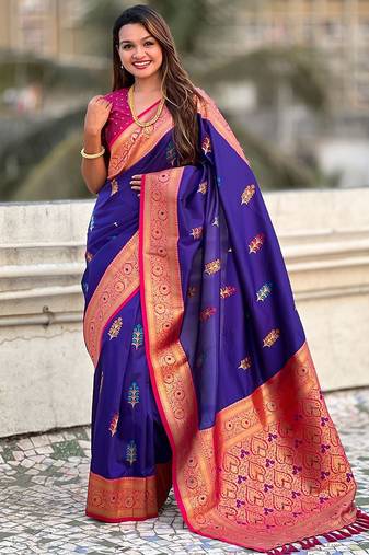 Violet woven design zari banarasi saree