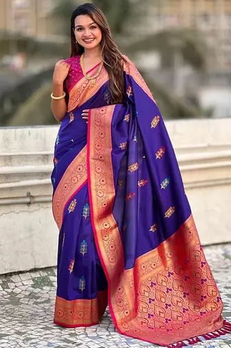 Violet woven design zari banarasi saree