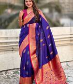 Violet woven design zari banarasi saree