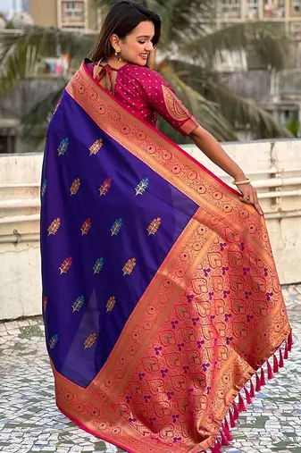Violet woven design zari banarasi saree
