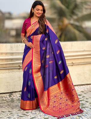 Violet woven design zari banarasi saree 3