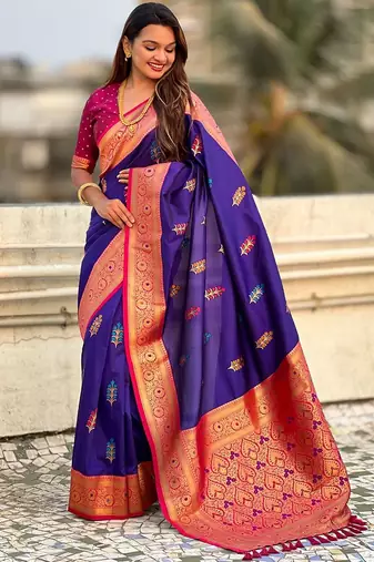 Violet woven design zari banarasi saree