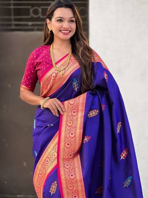 Violet woven design zari banarasi saree 4