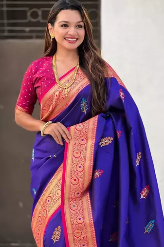 Violet woven design zari banarasi saree