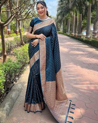 Blue woven design zari satin banarasi saree 1
