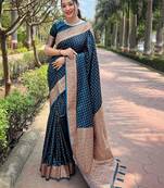 Blue woven design zari satin banarasi saree
