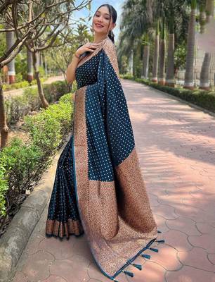 Blue woven design zari satin banarasi saree 2