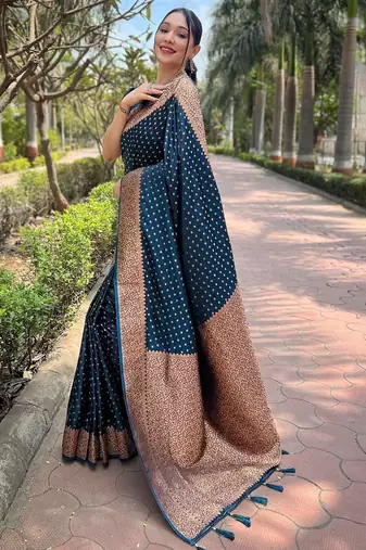 Blue woven design zari satin banarasi saree