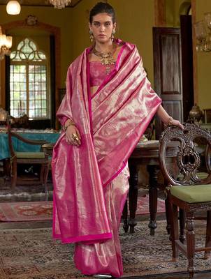 Magenta ethnic motifs woven design zari kanjeevaram saree 1