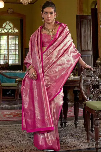 Magenta ethnic motifs woven design zari kanjeevaram saree