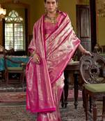 Magenta ethnic motifs woven design zari kanjeevaram saree