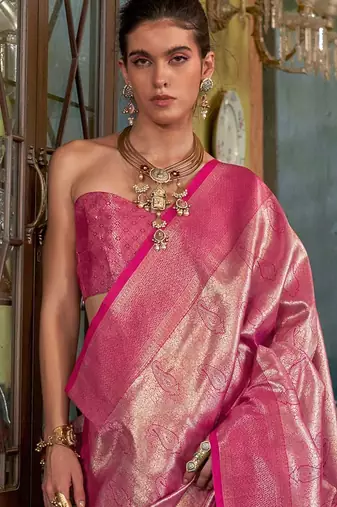 Magenta ethnic motifs woven design zari kanjeevaram saree