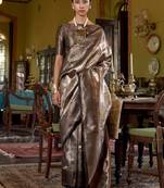 Grey ethnic motifs woven design zari kanjeevaram saree