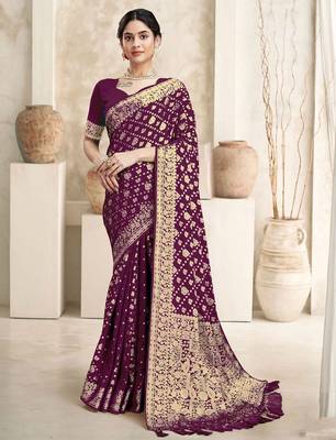 Burgundy floral woven design dyed saree 1