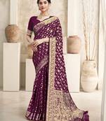Burgundy floral woven design dyed saree