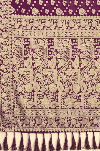 Burgundy floral woven design dyed saree